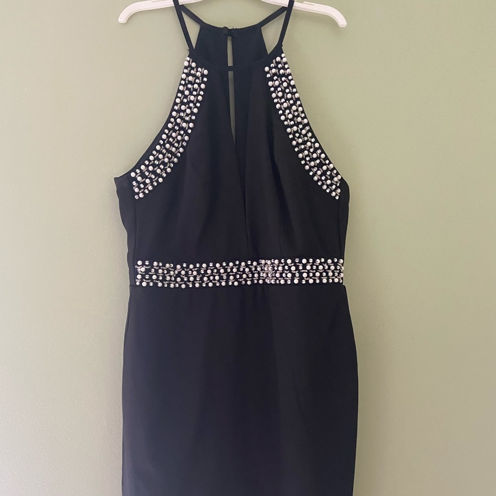 Teeze Me Black Bodycon Dress with pearls